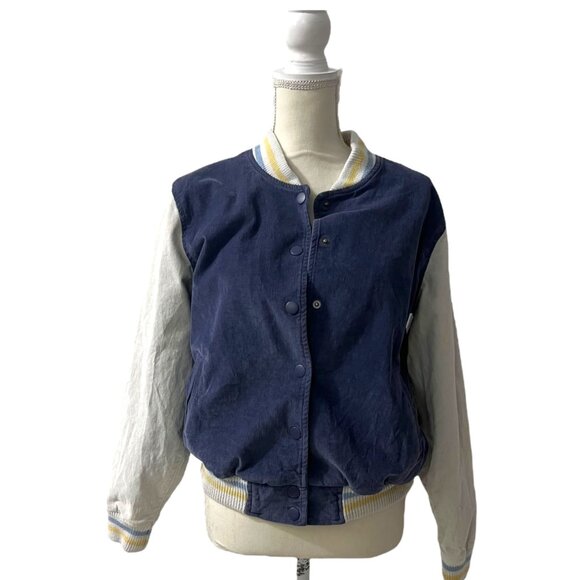 Aerie Preppy Blue Corduroy Snap Front Academia Varsity  Jacket ‎ Size Small - Picture 6 of 10